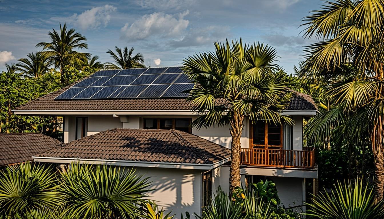 Rumah modern Indonesia dengan panel surya terpasang di atap